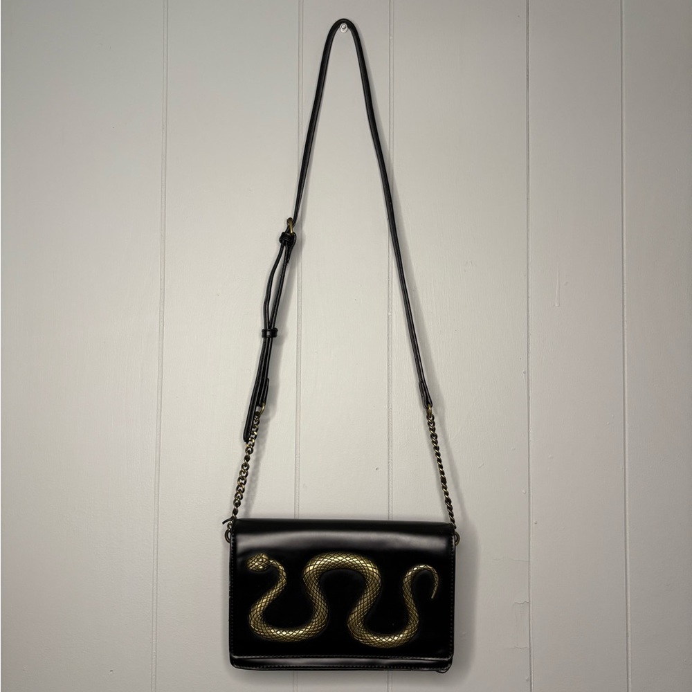 Black and Gold Snake Embellished Crossbody Bag